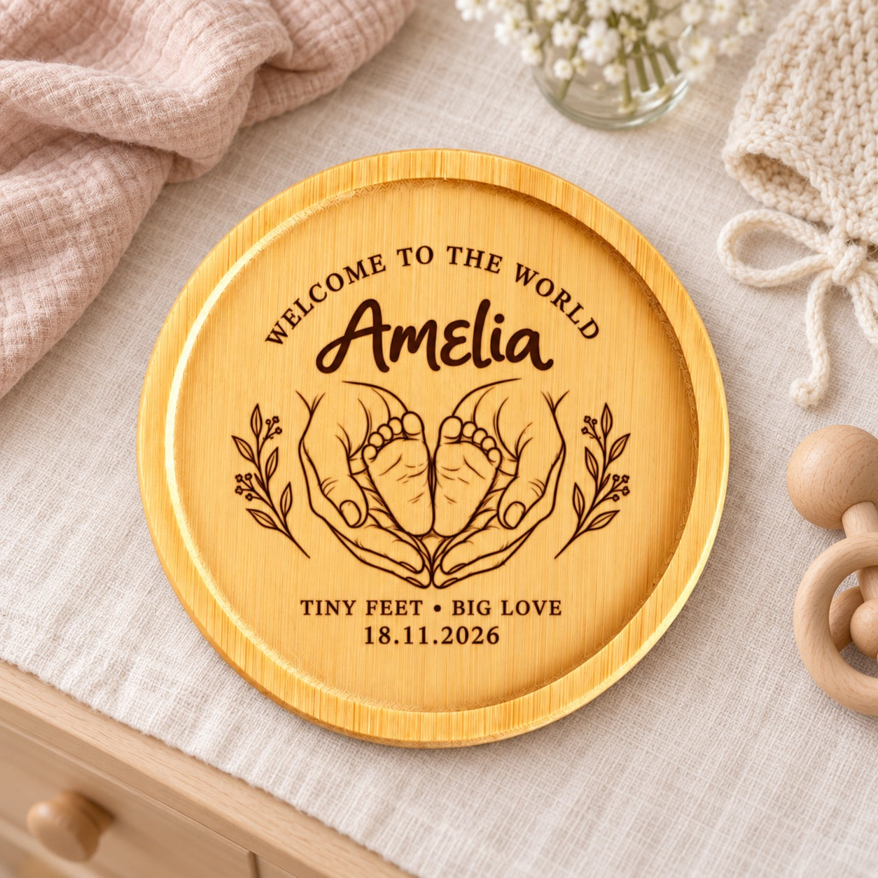 Personalised Baby Birth Keepsake Plaque – Newborn Announcement Disc