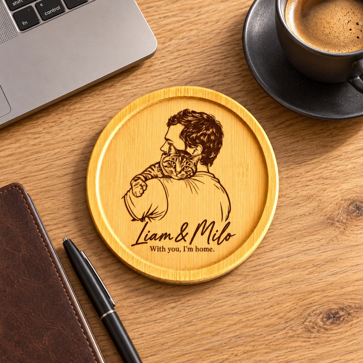 Personalised Pet and Owner Portrait Coaster – Custom Photo Gift
