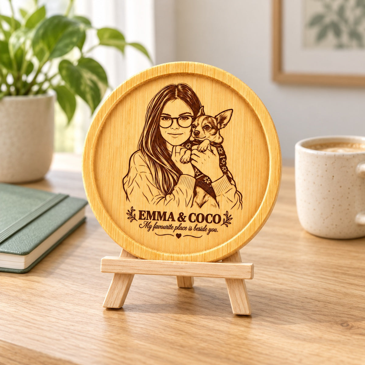 Personalised Pet and Owner Portrait Coaster – Custom Photo Gift