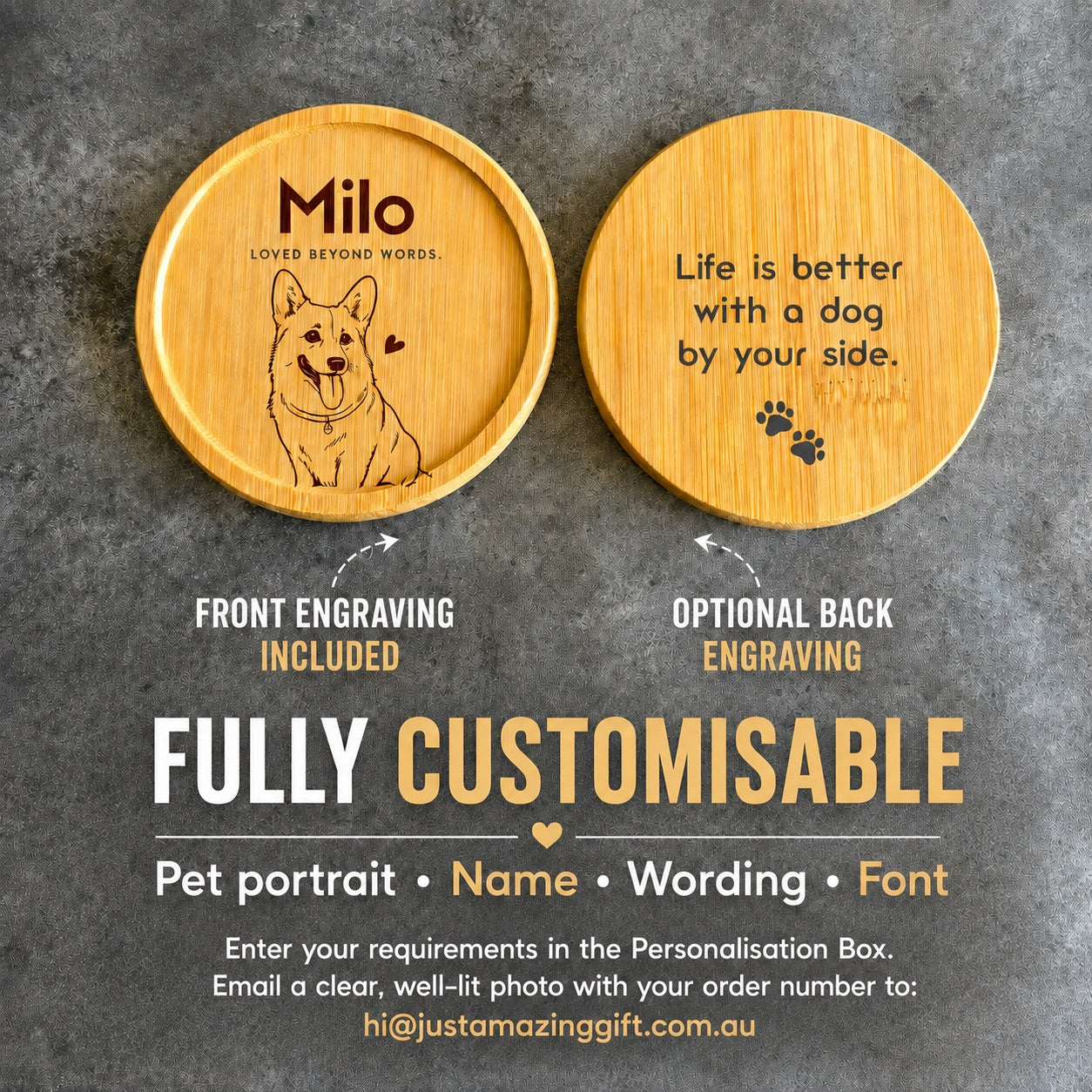 Personalised Pet Portrait Coaster – Custom Engraved Design