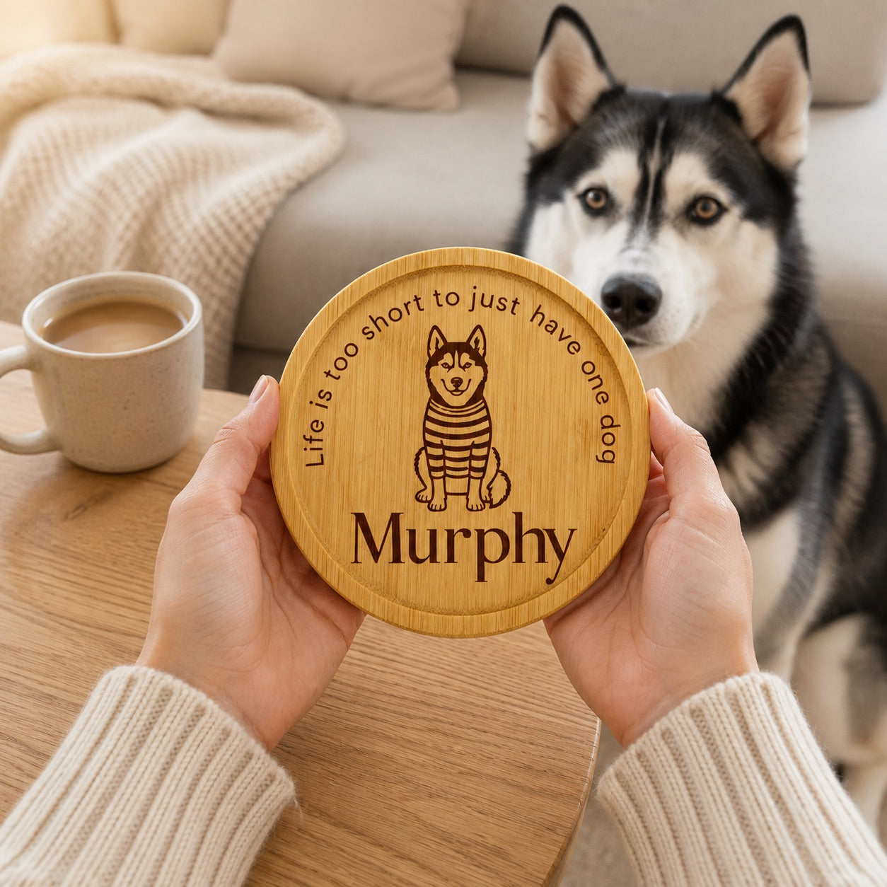 Personalised Pet Portrait Coaster – Custom Engraved Design