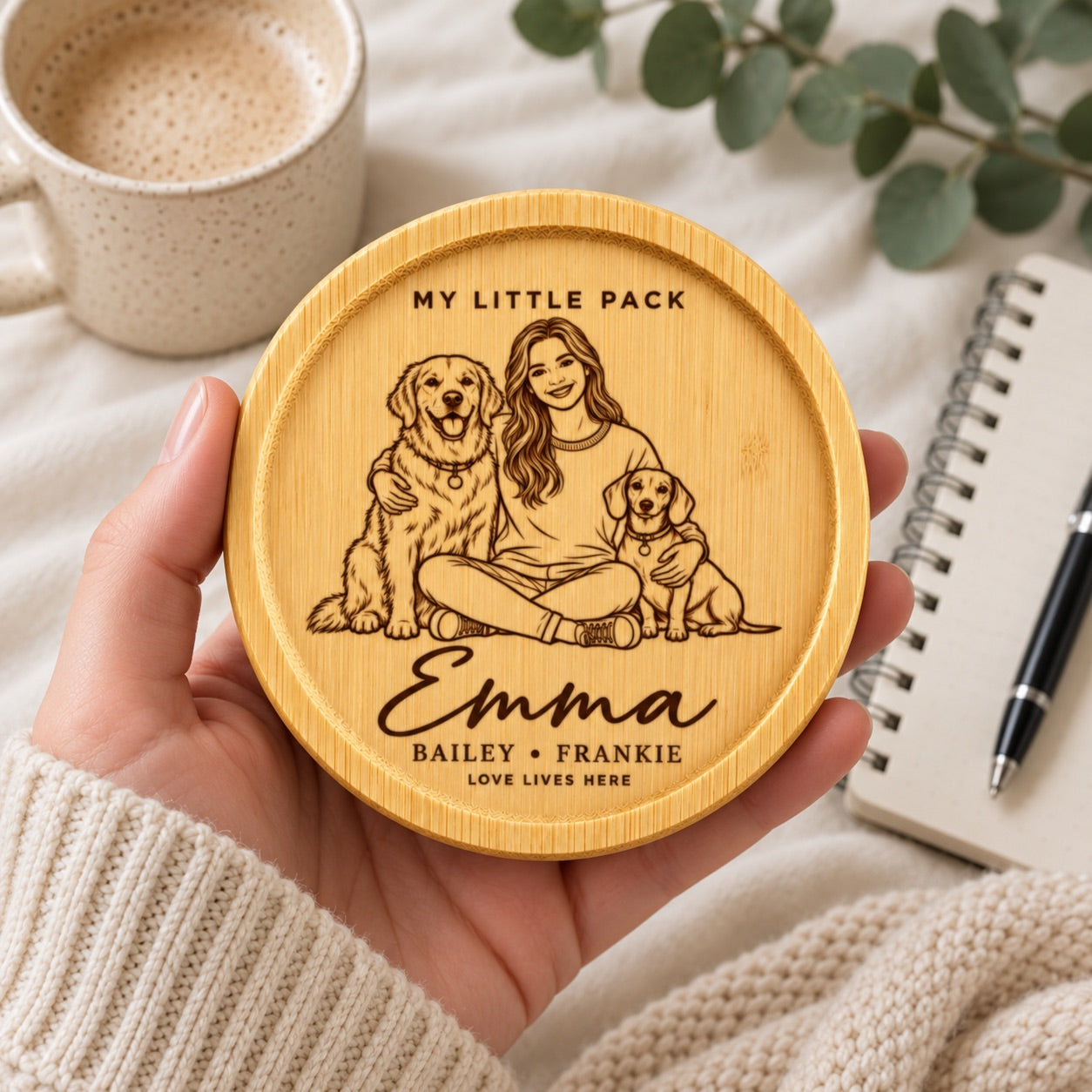 Custom dog and owner desk keepsake engraved from a photo
