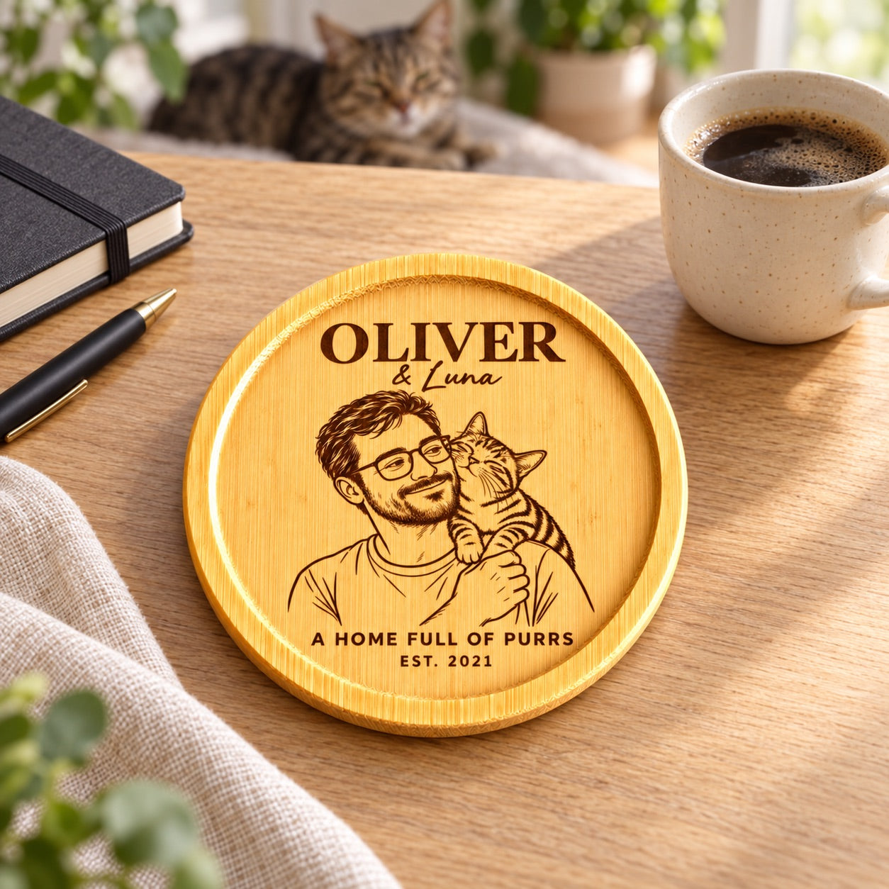 Personalised Pet and Owner Portrait Plaque – Desk Keepsake