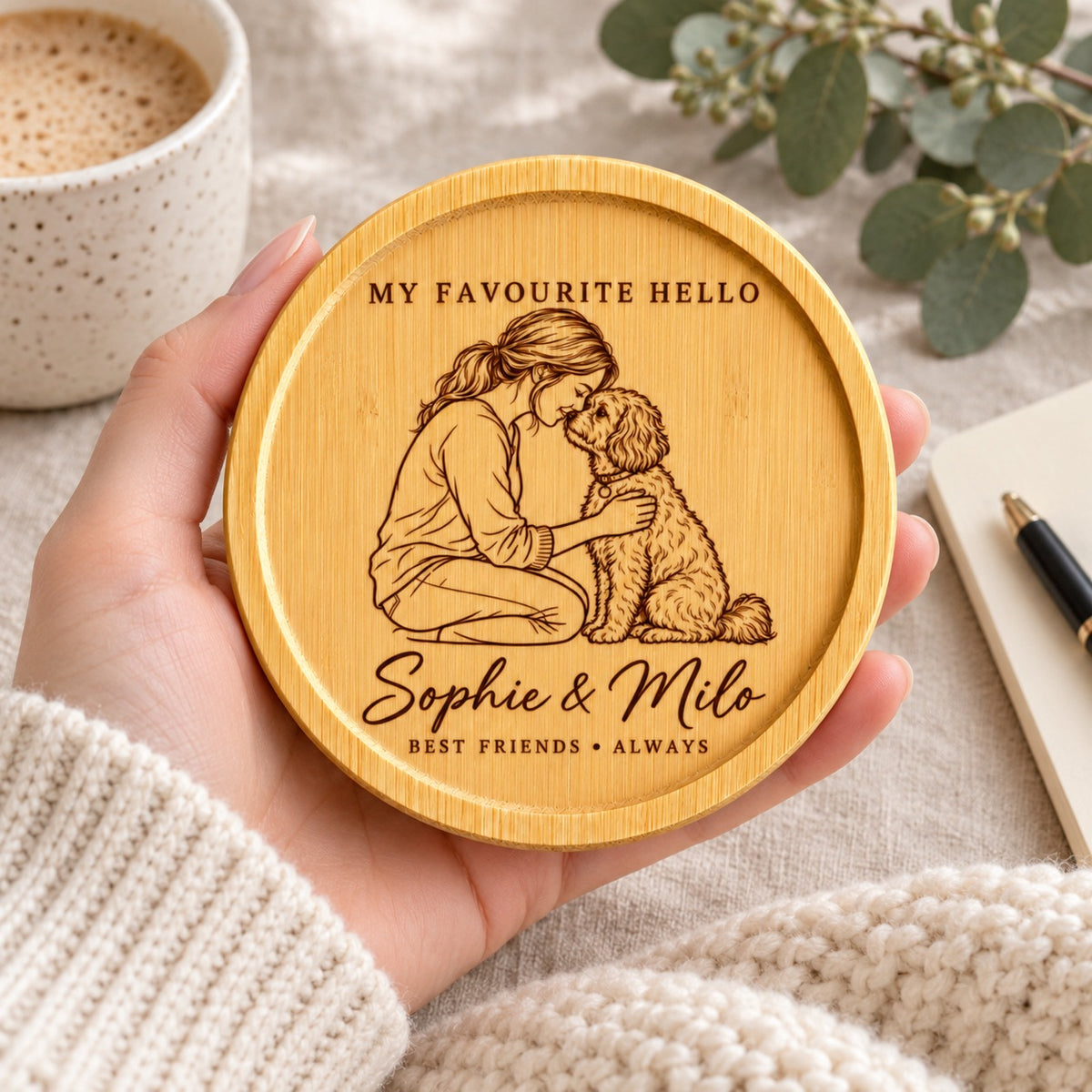 Personalised Pet and Owner Portrait Plaque – Desk Keepsake