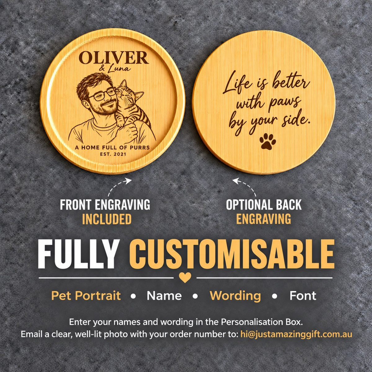 Personalised Pet and Owner Portrait Plaque – Desk Keepsake