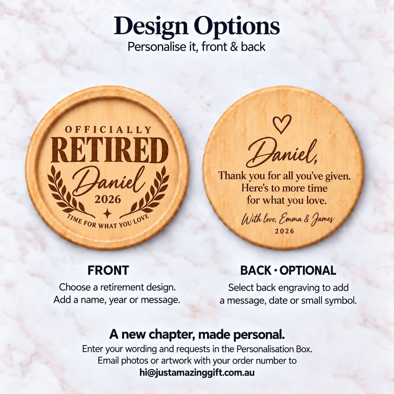 Personalised Retirement Coaster – Engraved Name &amp; Message Gift