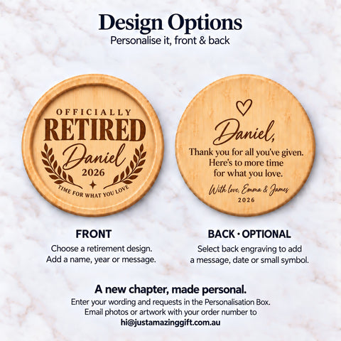 Personalised Retirement Coaster – Engraved Name & Message Gift