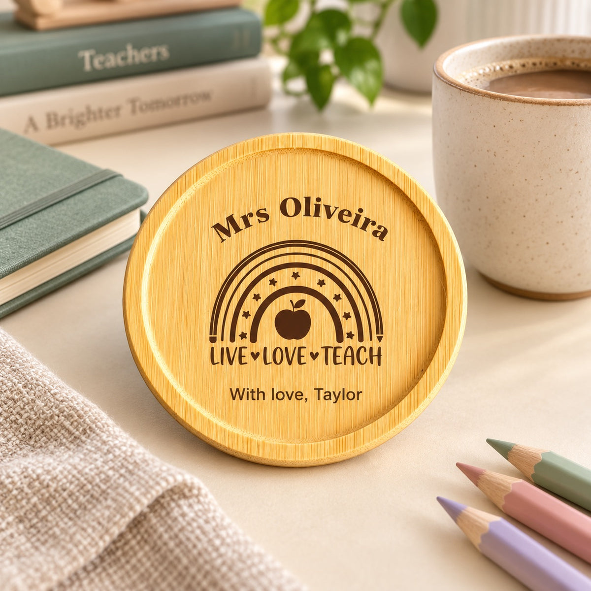 Personalised Teacher Coaster &amp; Desk Keepsake – Custom Text