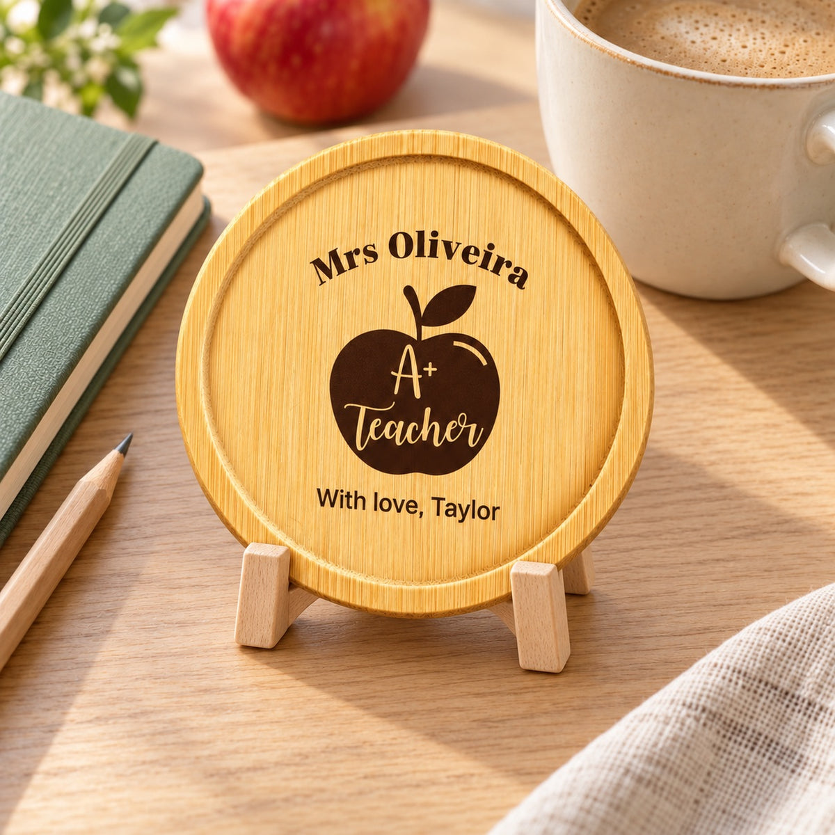 Personalised Teacher Coaster &amp; Desk Keepsake – Custom Text