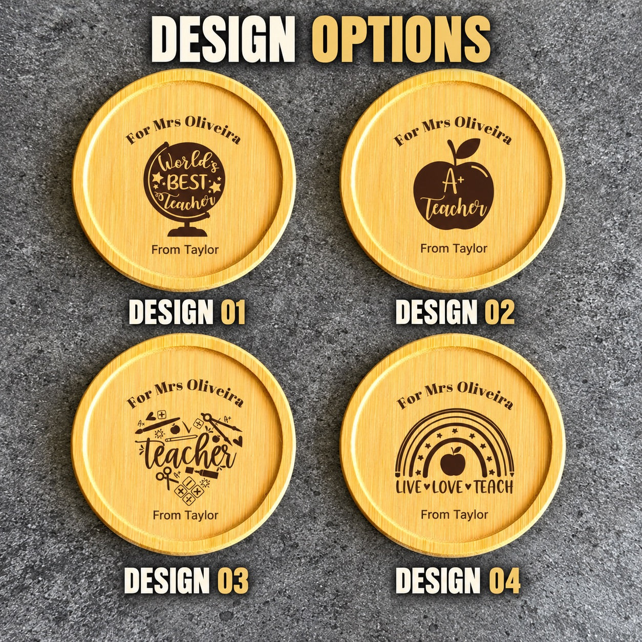 Personalised Teacher Coaster &amp; Desk Keepsake – Custom Text