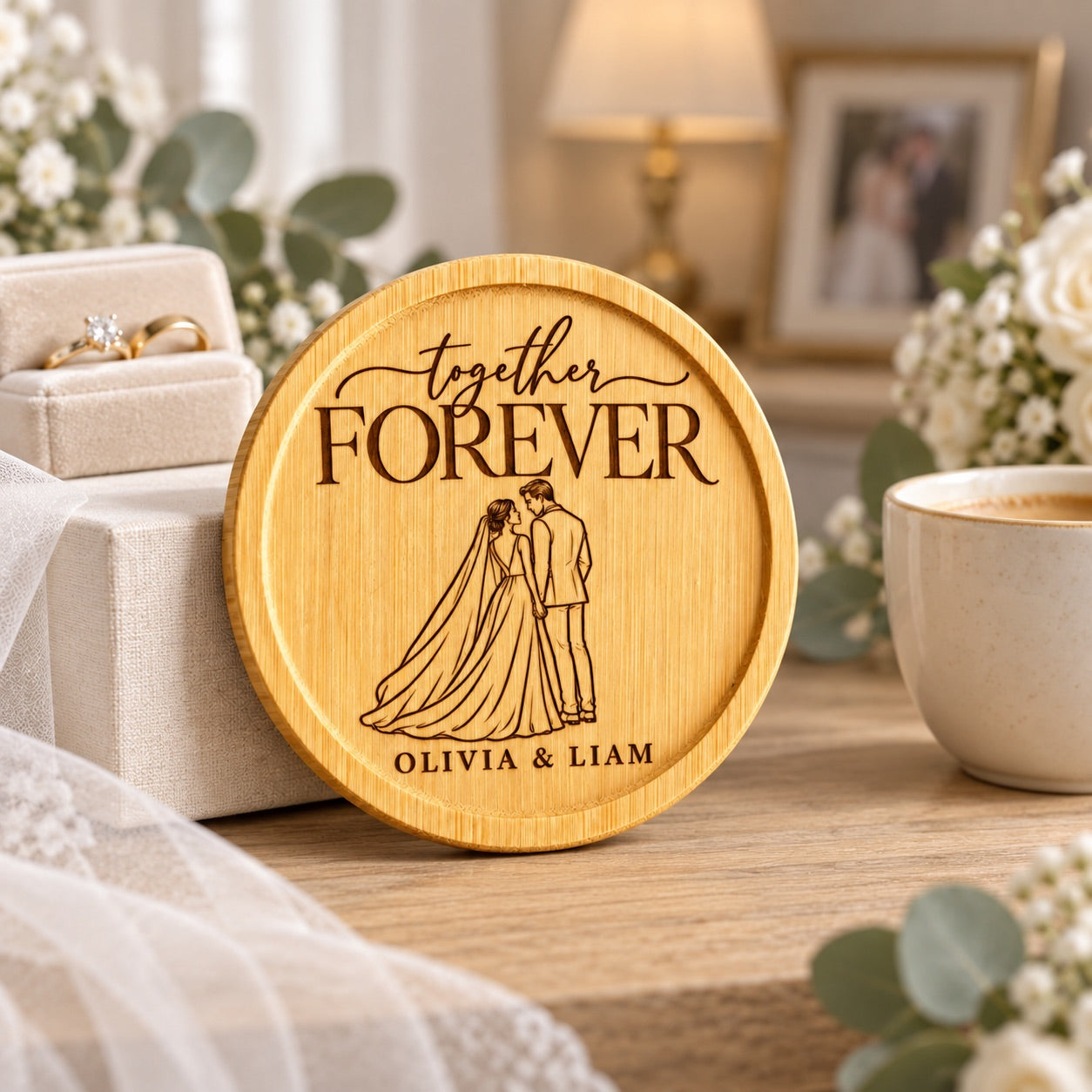 Personalised Wedding Portrait Coaster – Custom Couple Gift