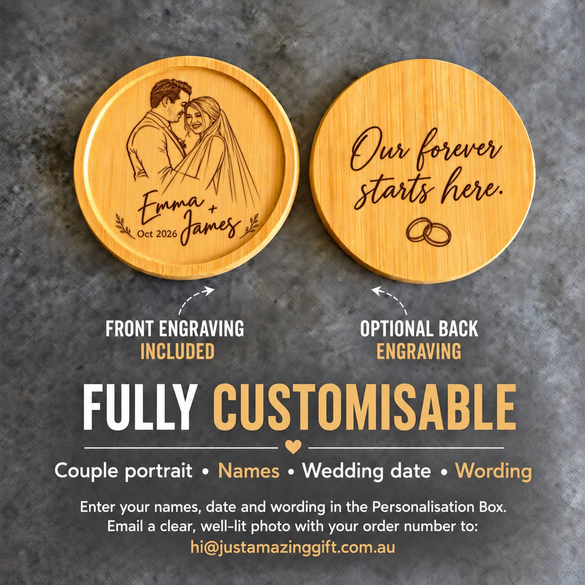 Personalised Wedding Portrait Coaster – Custom Couple Gift