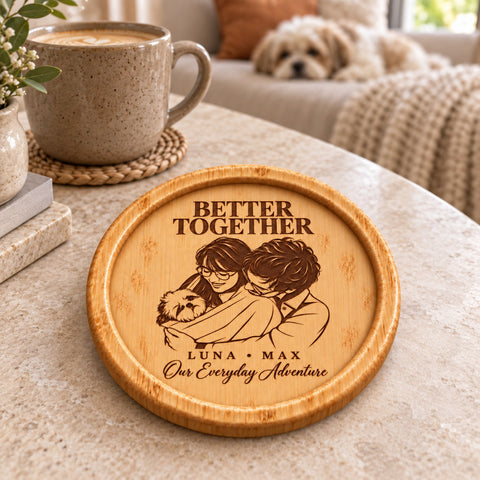 Personalised Wooden Coaster – Pet & Owner Portrait