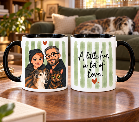 Personalised Family & Pet Portrait Mug – Cartoon Photo Gift