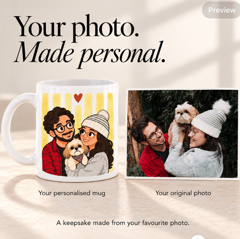 Personalised Family & Pet Portrait Mug – Cartoon Photo Gift