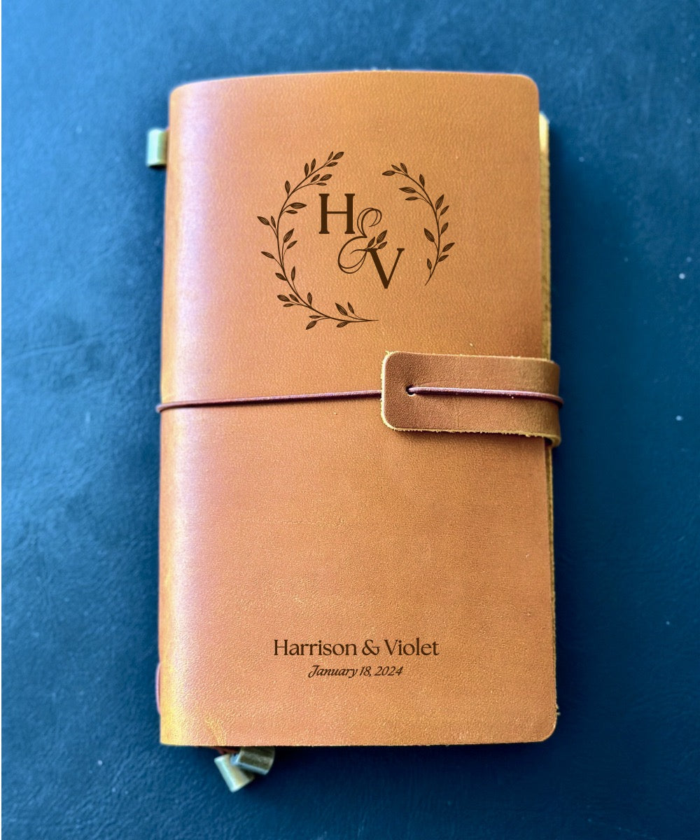 Custom leather journal as a heartfelt anniversary gift for couples