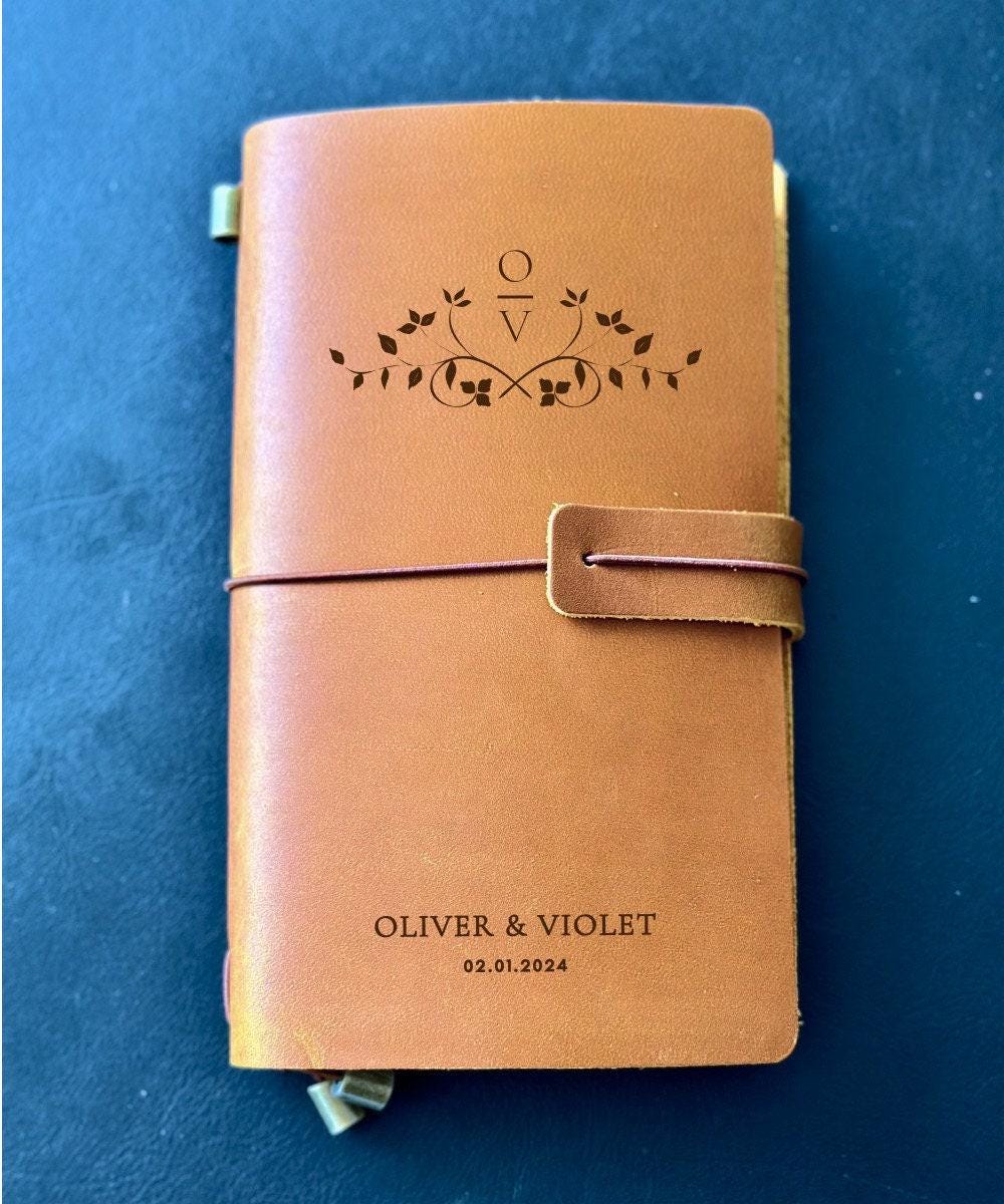 Engraved anniversary leather journal keepsake for couples