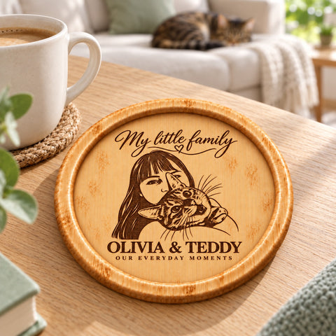 Personalised Wooden Coaster – Pet & Owner Portrait
