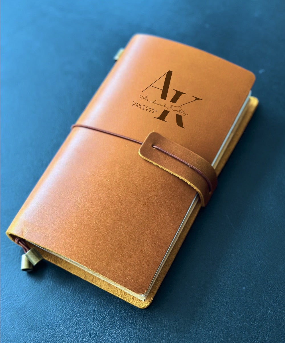 Elegant leather journal for couples celebrating their anniversary.