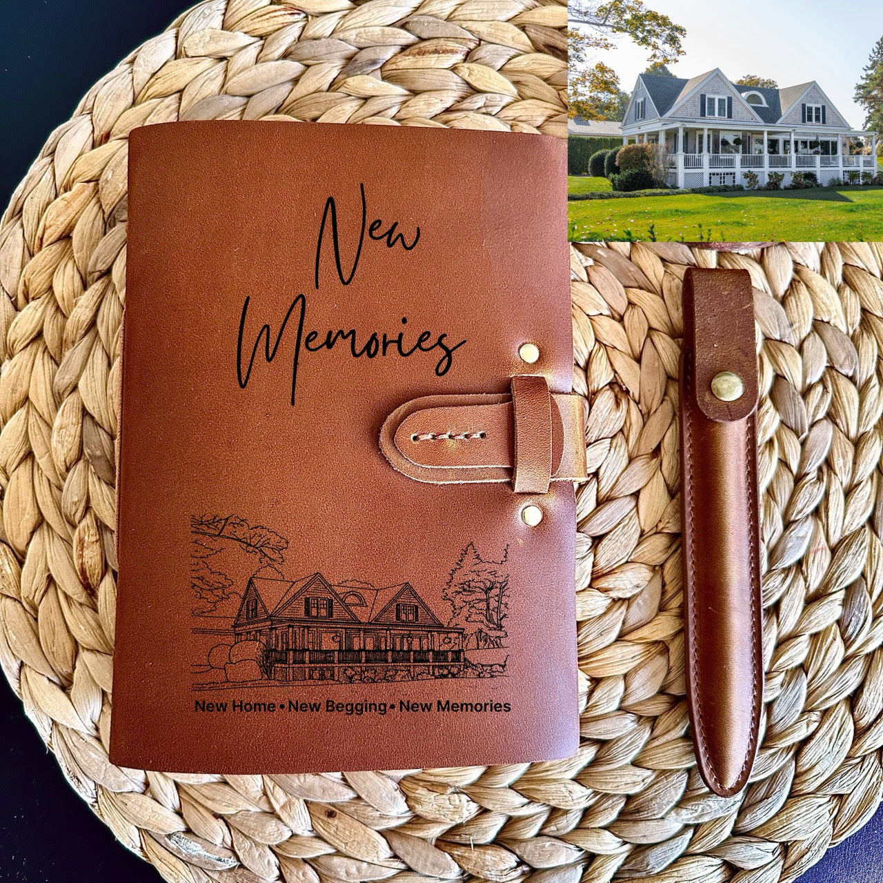 New beginning leather journal with strap – housewarming keepsake gift