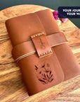 Custom engraved leather journal gift with floral design