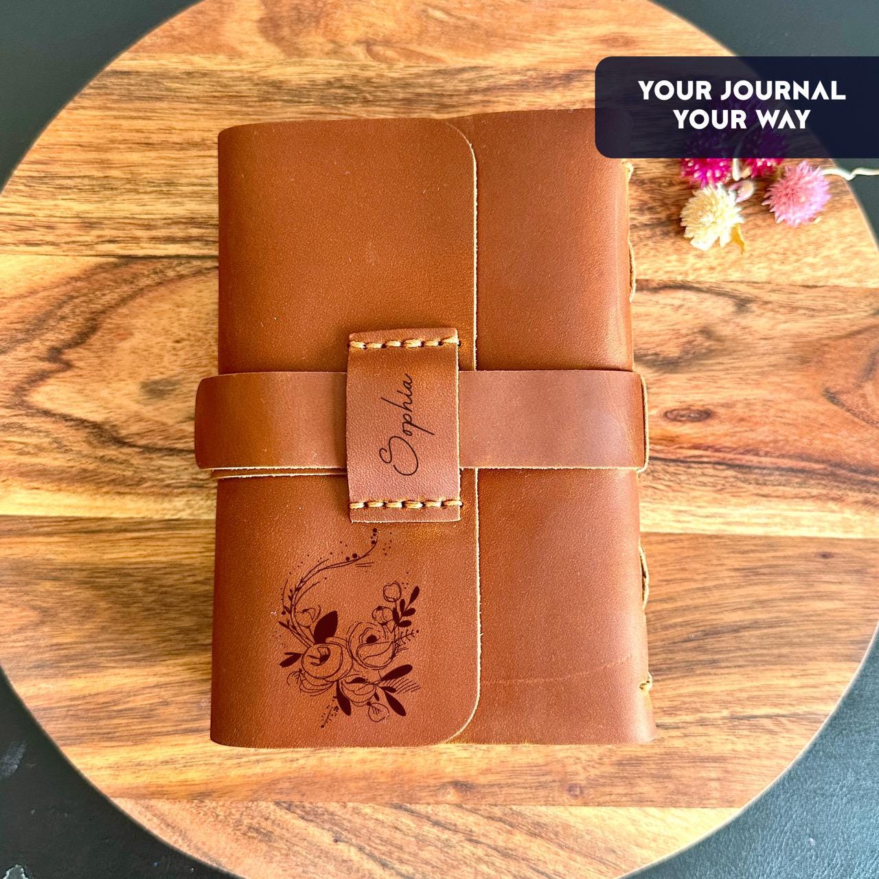 Handmade crazy horse leather notebook customised with name