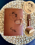 A Love Story engraved leather wedding gift notebook