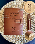 Handmade leather cookbook with engraving