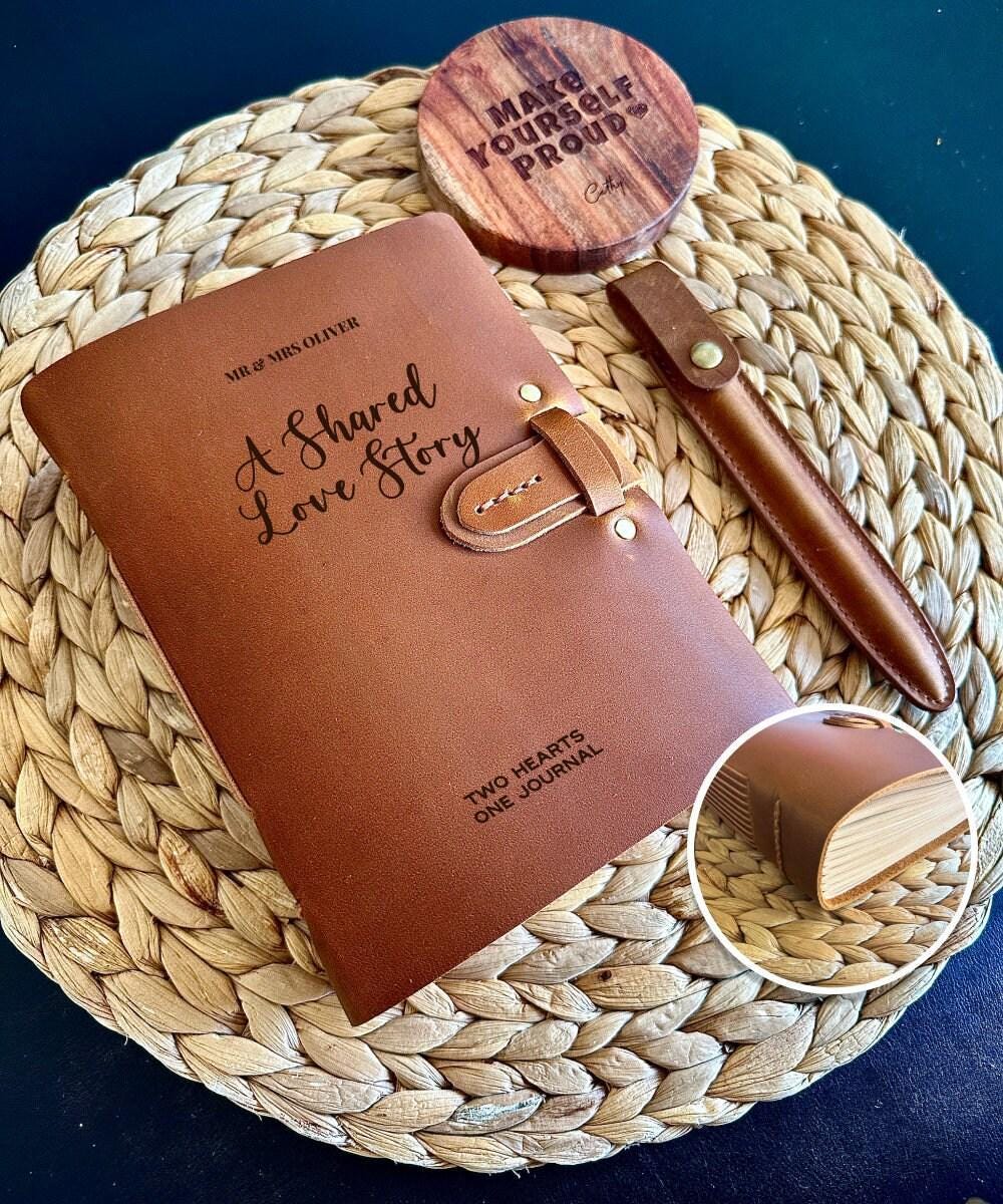Personalised couple’s leather anniversary journal