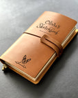 Personalised leather sketchbook with dog illustration and engraved name