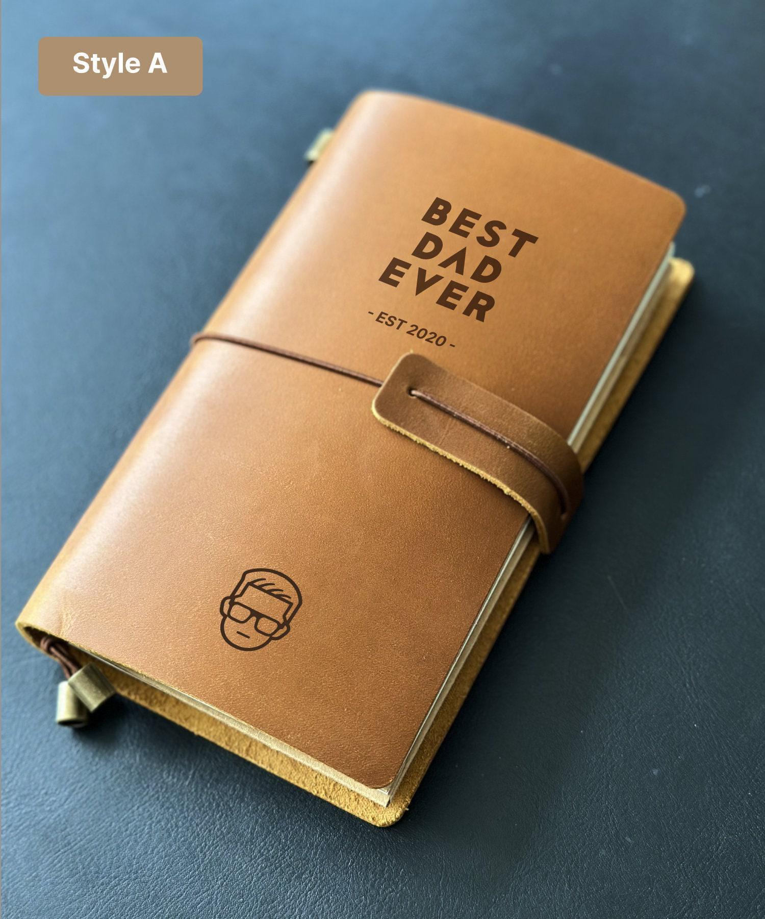 Handmade refillable Best Dad Ever leather journal with custom engraving