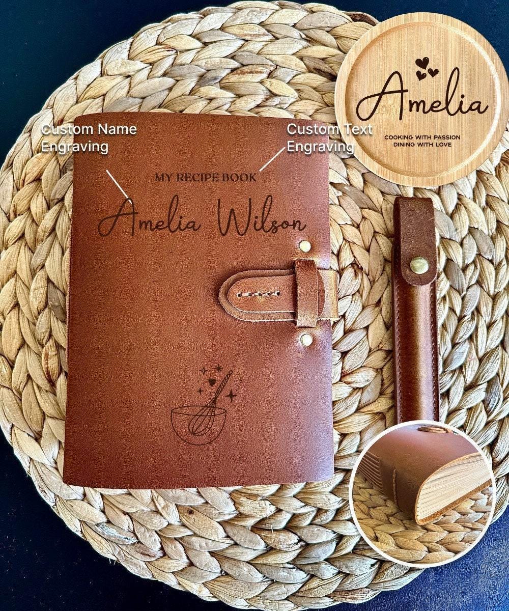 Handmade brown leather recipe journal