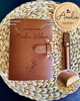 Handmade brown leather recipe journal