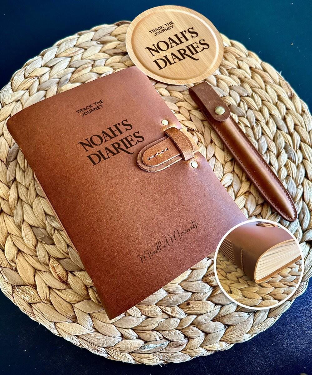 Personalised leather diary with engraved name
