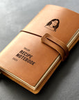 Handmade refillable leather recipe notebook with custom engraving