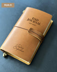 Personalised crazy horse leather notebook with “Dad Journal – EST 2020” text