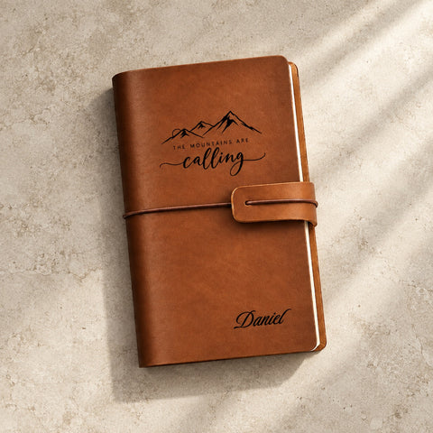 Product title Personalised Refillable Leather Journal – Mountain Designs