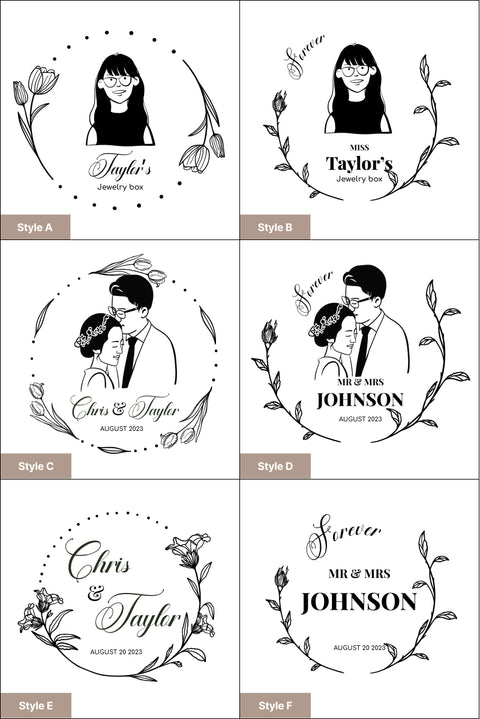 Personalised Wooden Jewellery Box with Custom Portrait Engraving