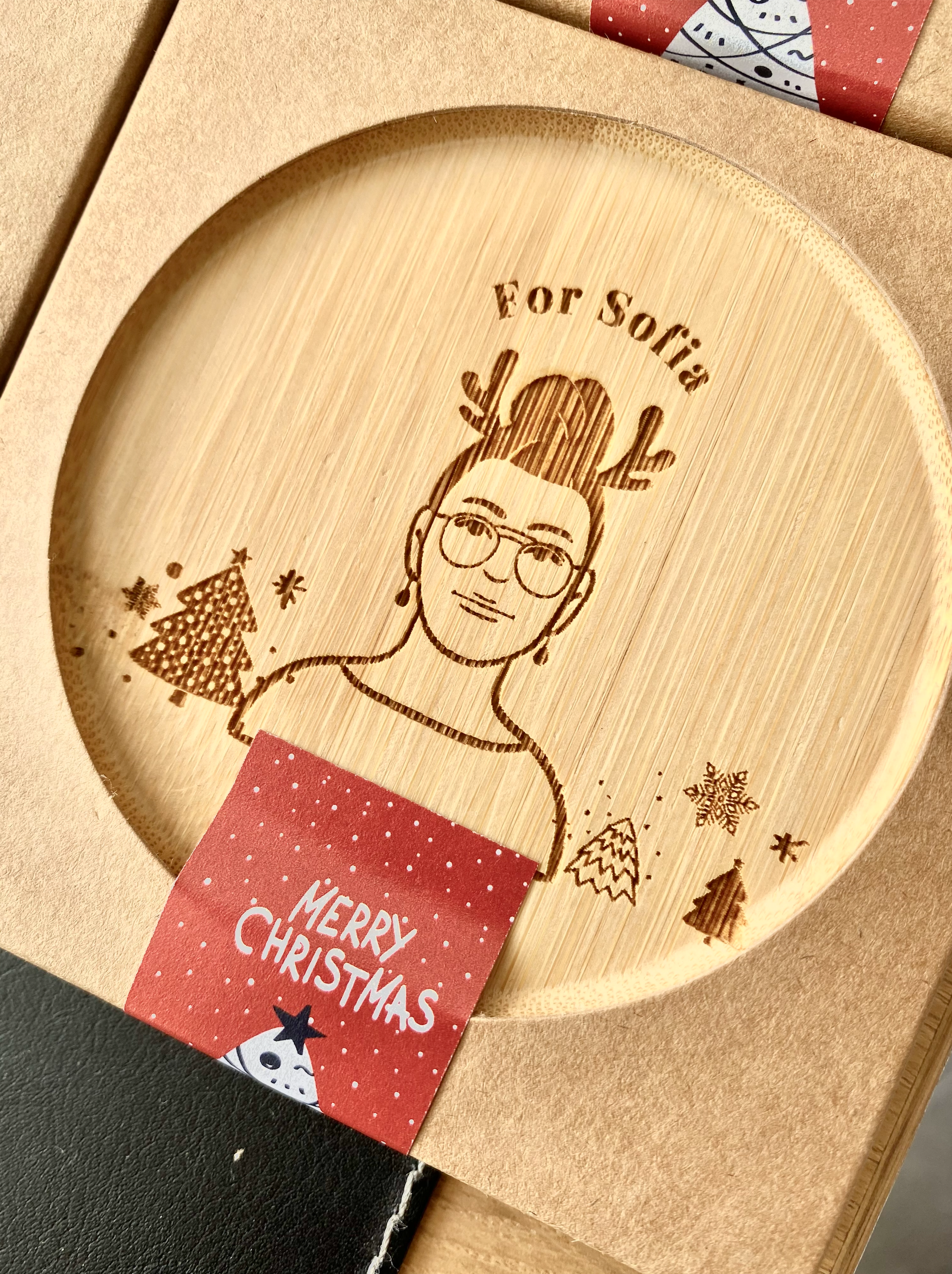 &quot;Winter Portraits&quot; Custom Engraved Wooden Coasters - Personalised Christmas Gifts